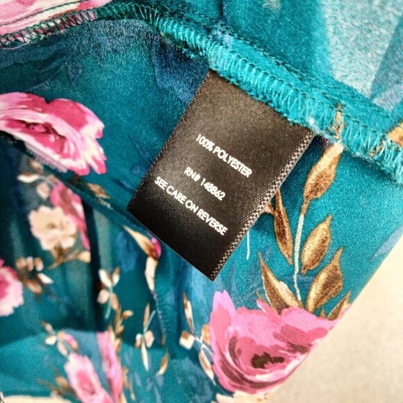 Torrid Harper Blouse Wmns Sz 2 Georgette Teal Floral Long Sleeve Back Tie V-Neck - Picture 8 of 12